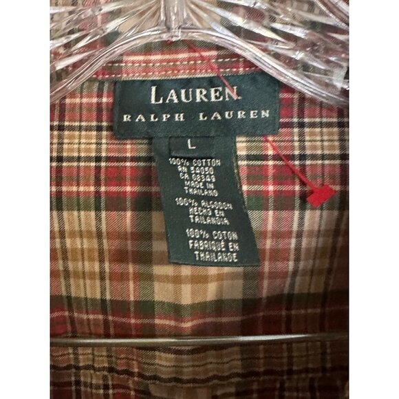 Lauren Ralph Lauren Green Red Tan Long Sleeve Shirt Size Large - Picture 3 of 3